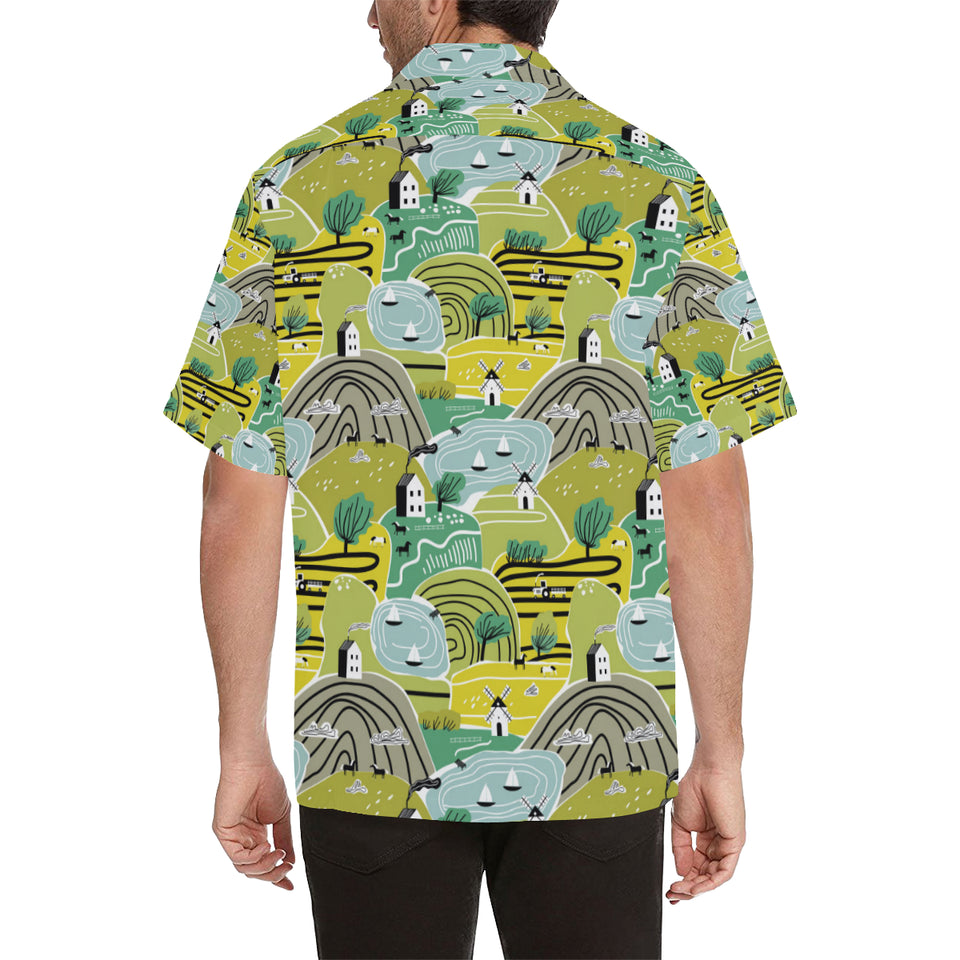 Hand drawn windmill pattern Men's All Over Print Hawaiian Shirt
