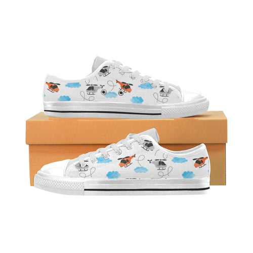 Watercolor helicopter cloud pattern Men's Low Top Shoes White