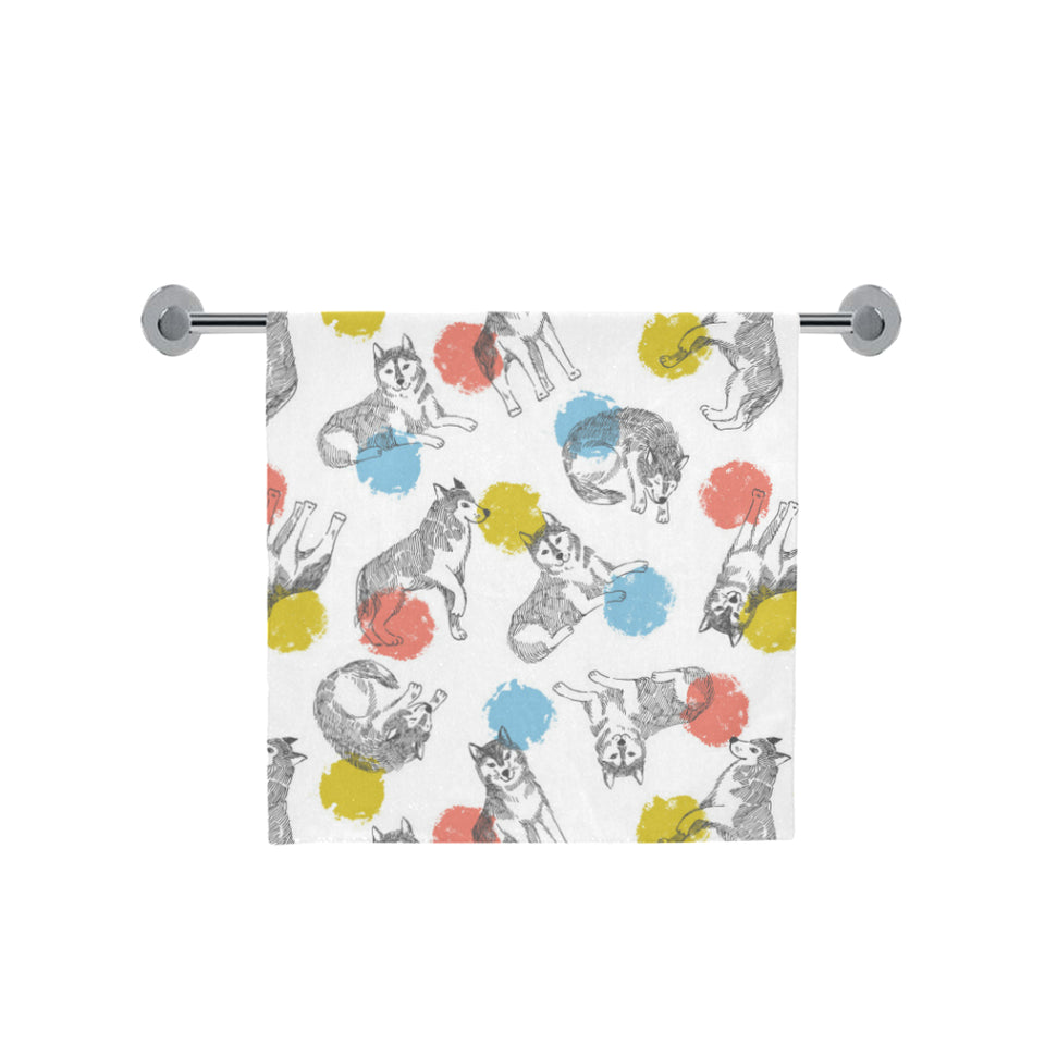 Siberian husky and colorful circle pattern Bath Towel