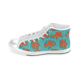 Octopus turquoise background Men's High Top Canvas Shoes White