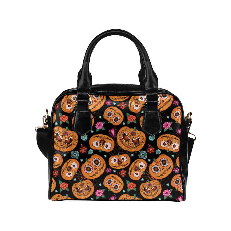 Pumpkin flowers spiderweb Halloween theme Shoulder Handbag