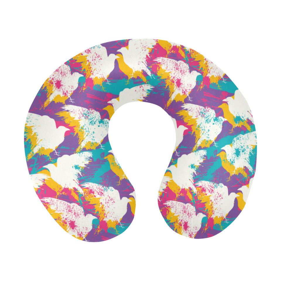 Colorful crow illustration pattern U-Shaped Travel Neck Pillow