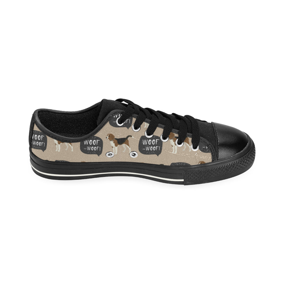 Beagle pattern Men's Low Top Canvas Shoes Black