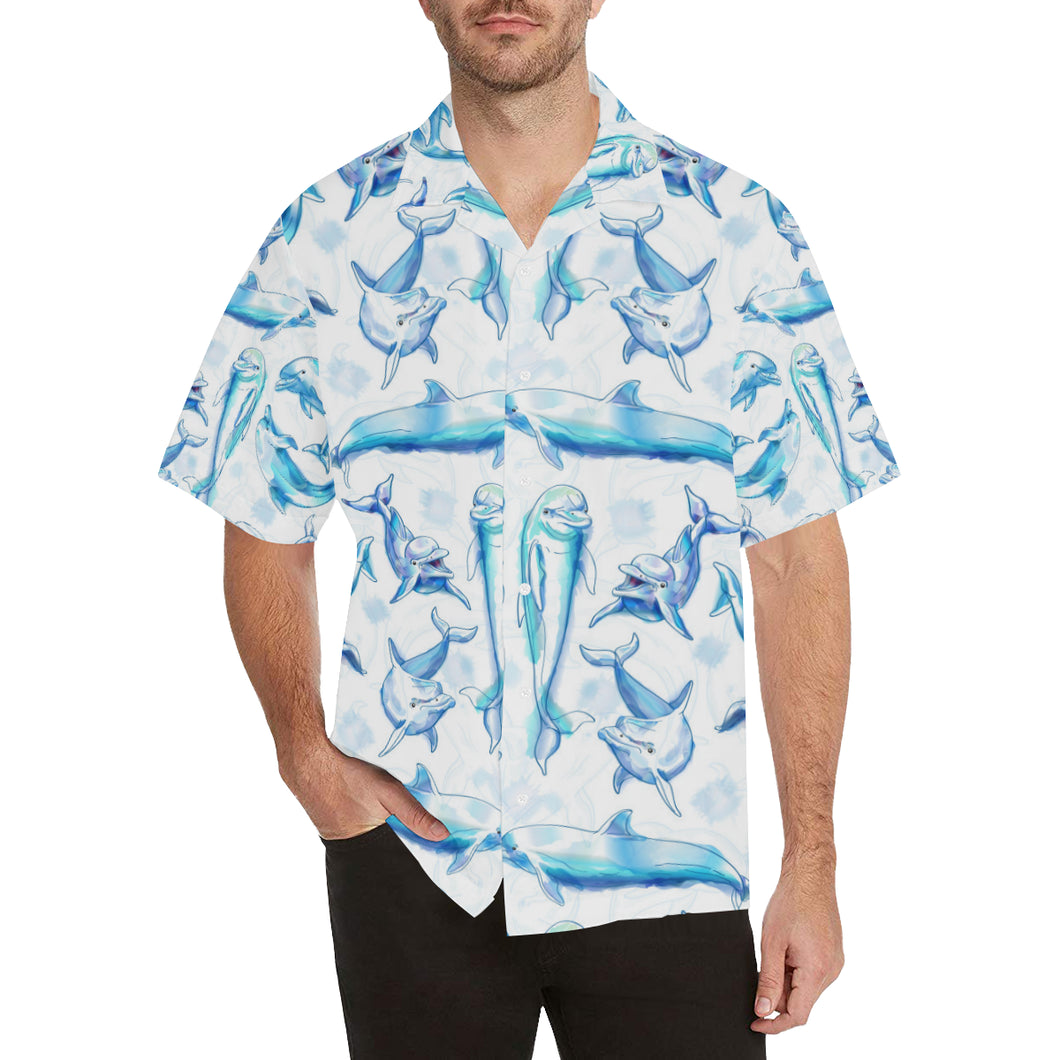 Watercolor dolphin pattern Men's All Over Print Hawaiian Shirt