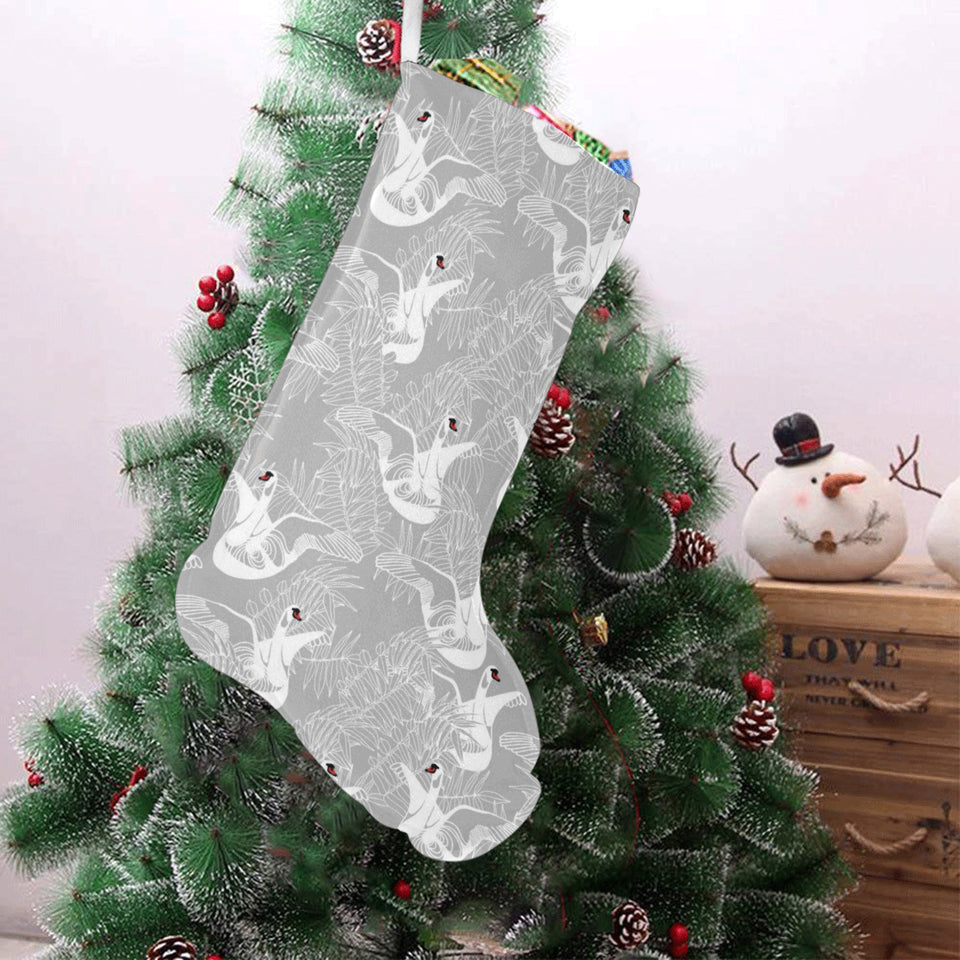 white swan gray background Christmas Stocking