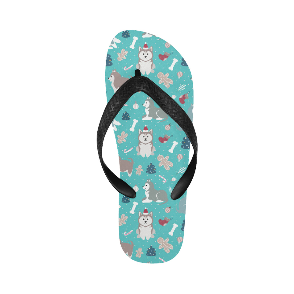 Christmas cute siberian husky puppie pattern Unisex Flip Flops