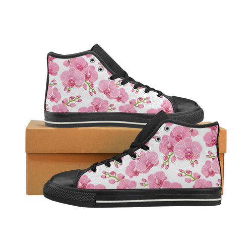 pink purple orchid pattern background Women's High Top Canvas Shoes Black