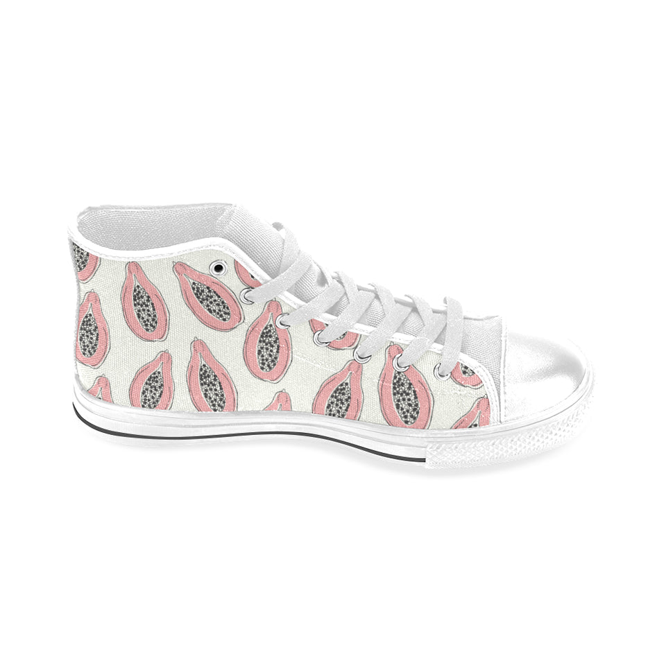 papaya pattern Men's High Top Canvas Shoes White