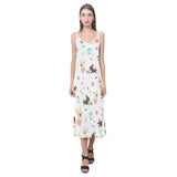 Cute Chihuahua puppie pattern V-Neck Open Fork Long Dress