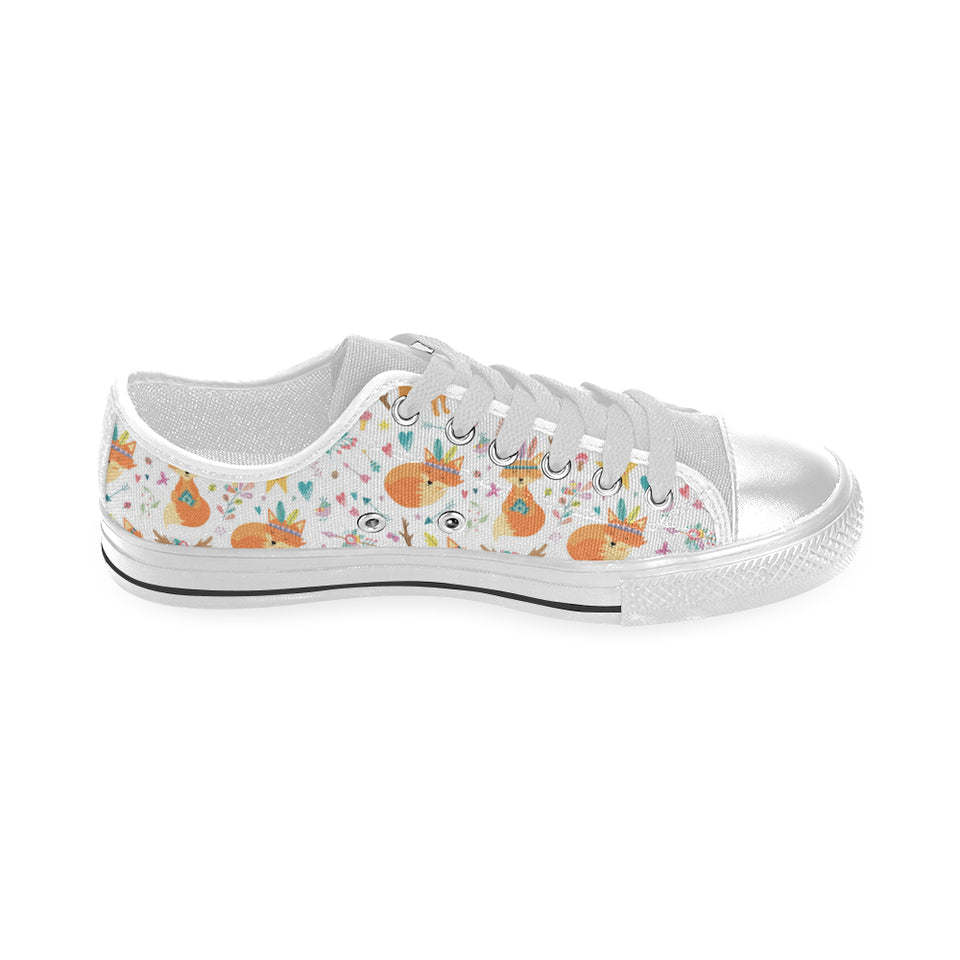 cute tribal fox pattern Men's Low Top Canvas Shoes White