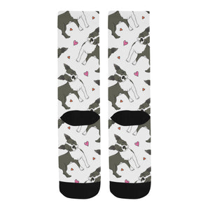 Boston terrier dog hearts vector pattern Crew Socks