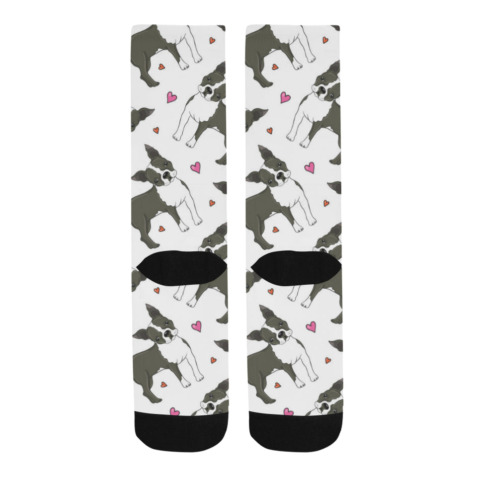 Boston terrier dog hearts vector pattern Crew Socks