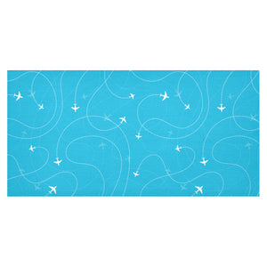 Airplane destinations blue background Tablecloth