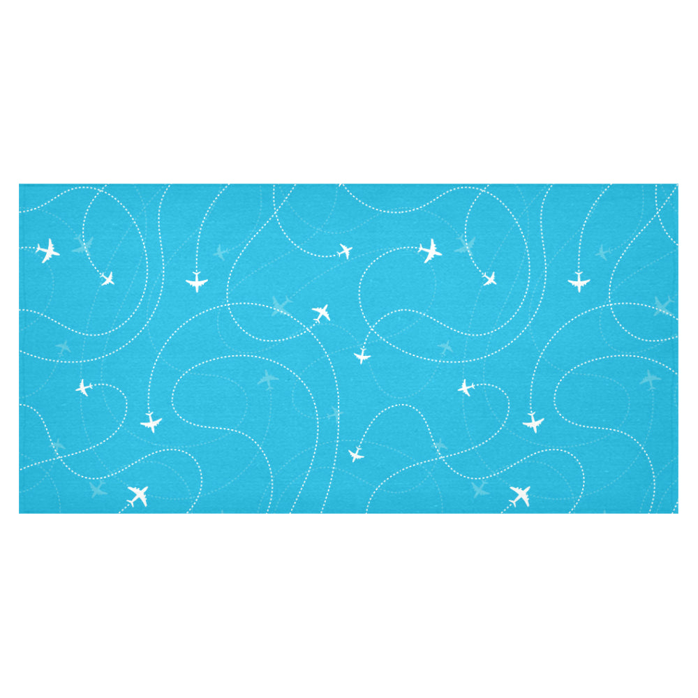 Airplane destinations blue background Tablecloth
