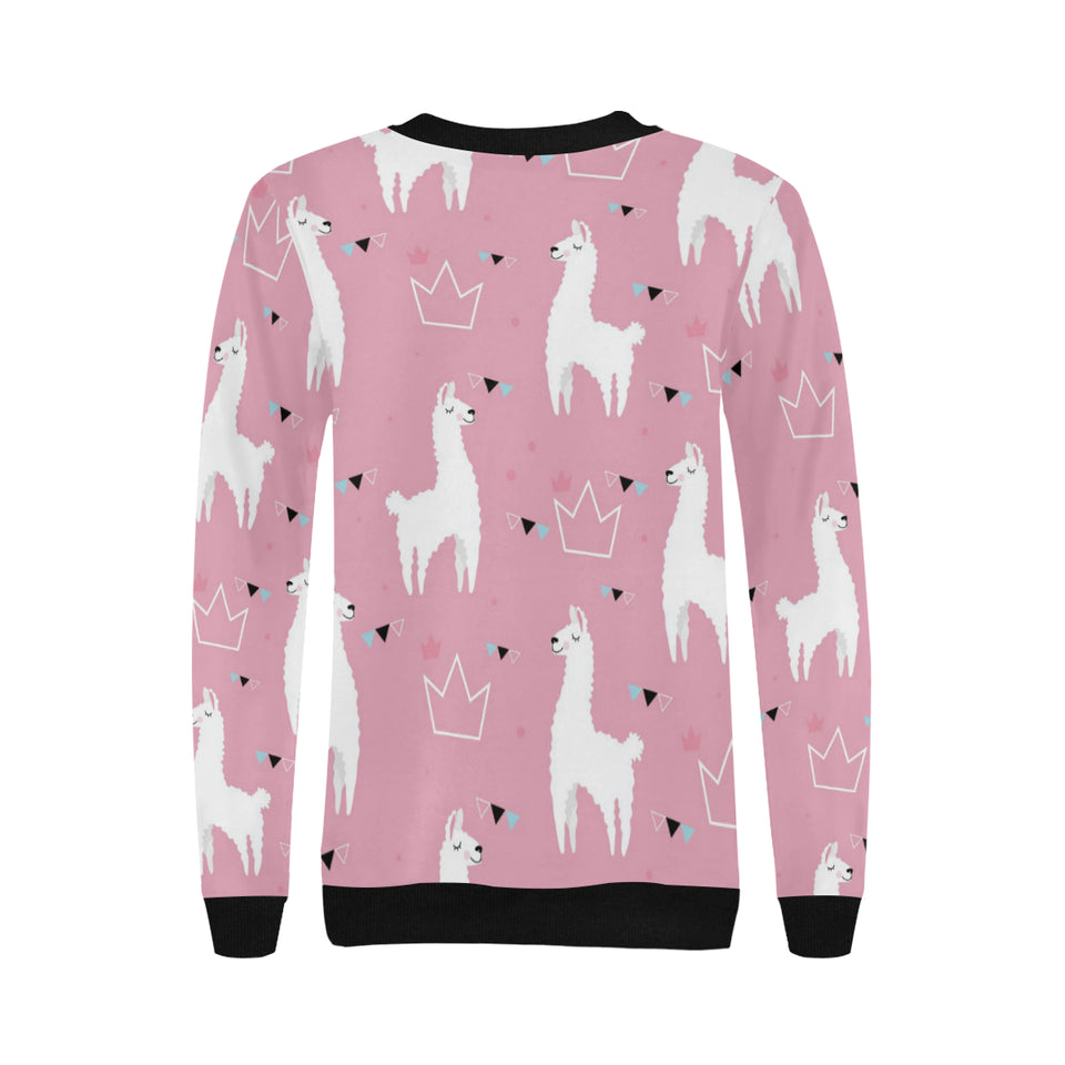 Llama Alpaca pink background Women's Crew Neck Sweatshirt