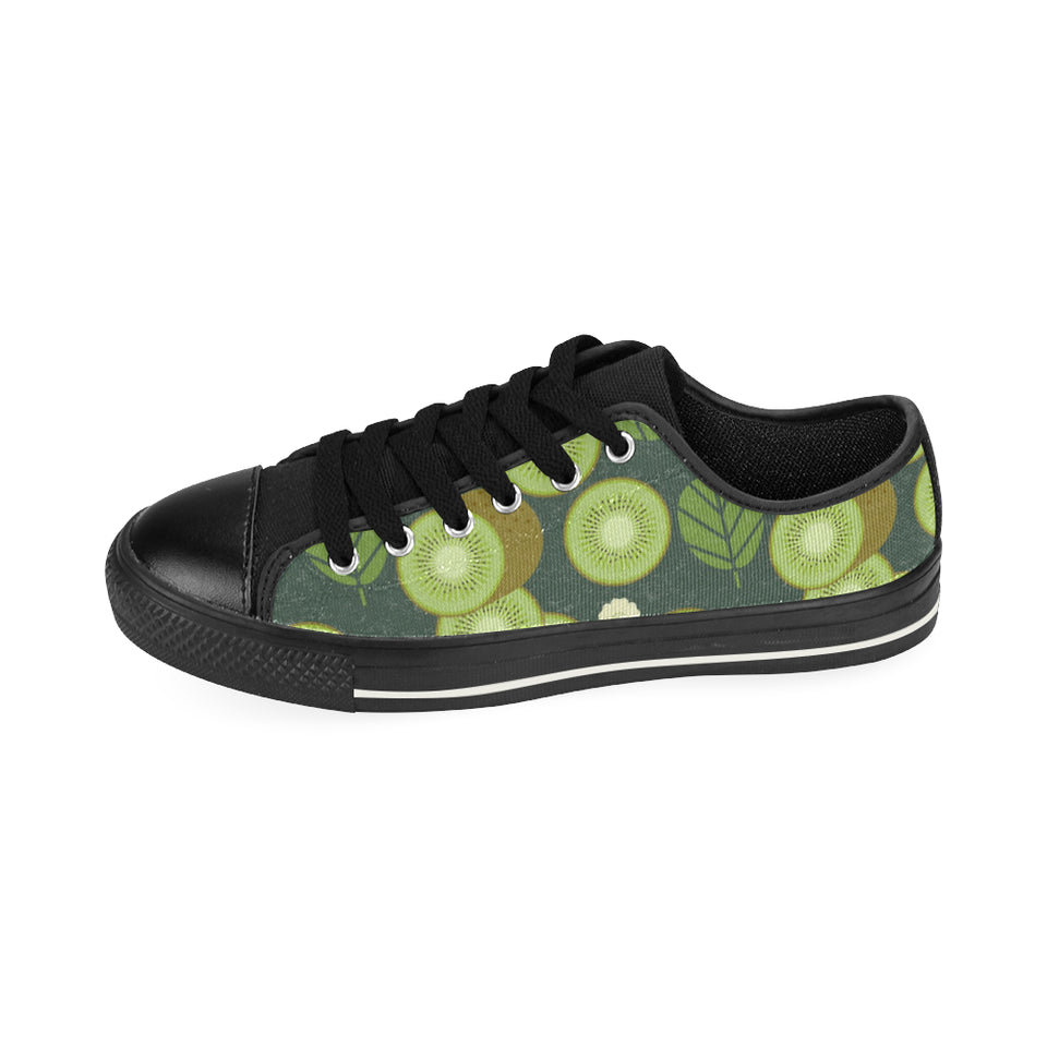Whole sliced kiwi leave and flower Men's Low Top Canvas Shoes Black