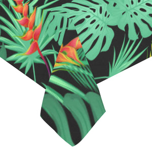 heliconia flower palm monstera leaves black backgr Tablecloth