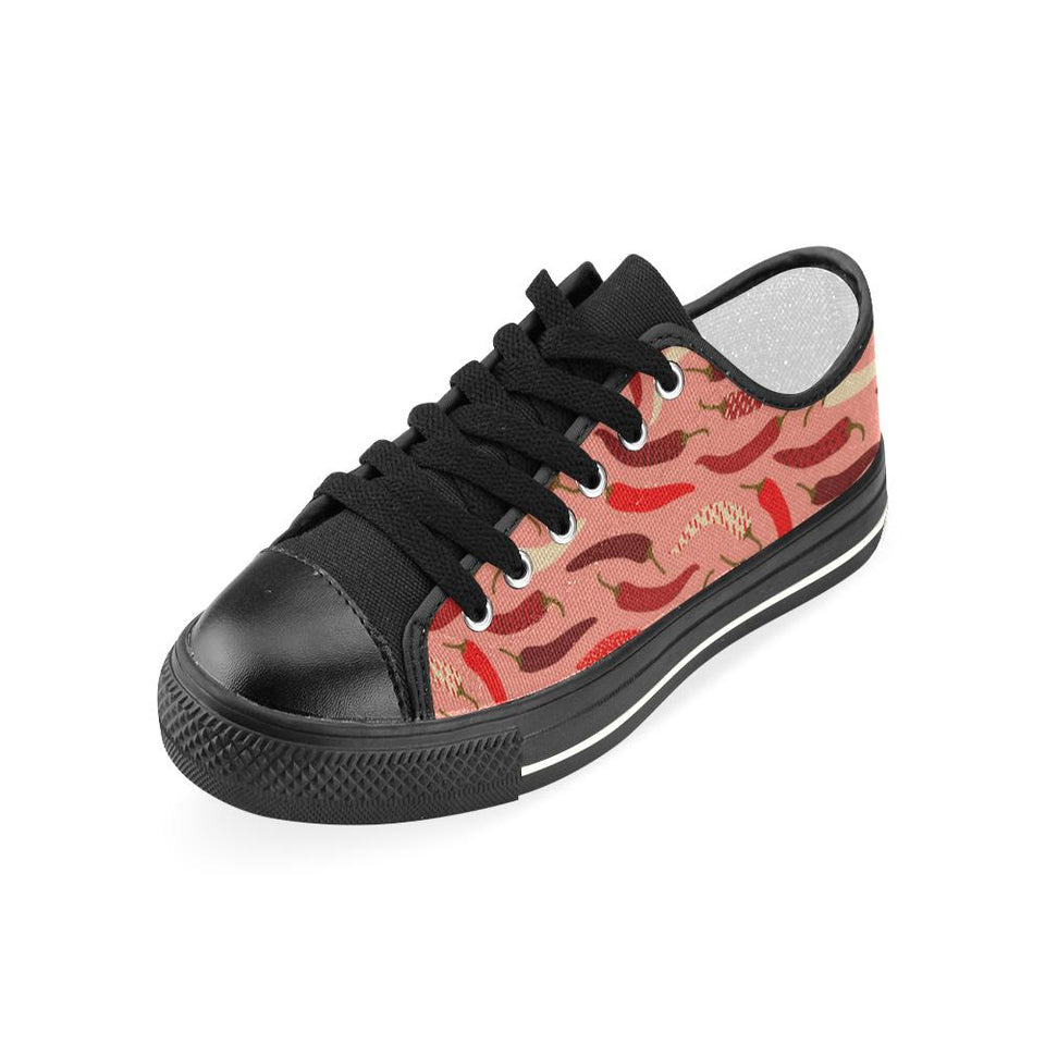 Beautiful Chili peppers pattern Kids' Boys' Girls' Low Top Canvas Shoes Black