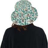 Cute sloths tropical palm leaves white background Unisex Bucket Hat