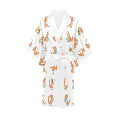 Cute Kangaroo pattern Women's Short Kimono Robe