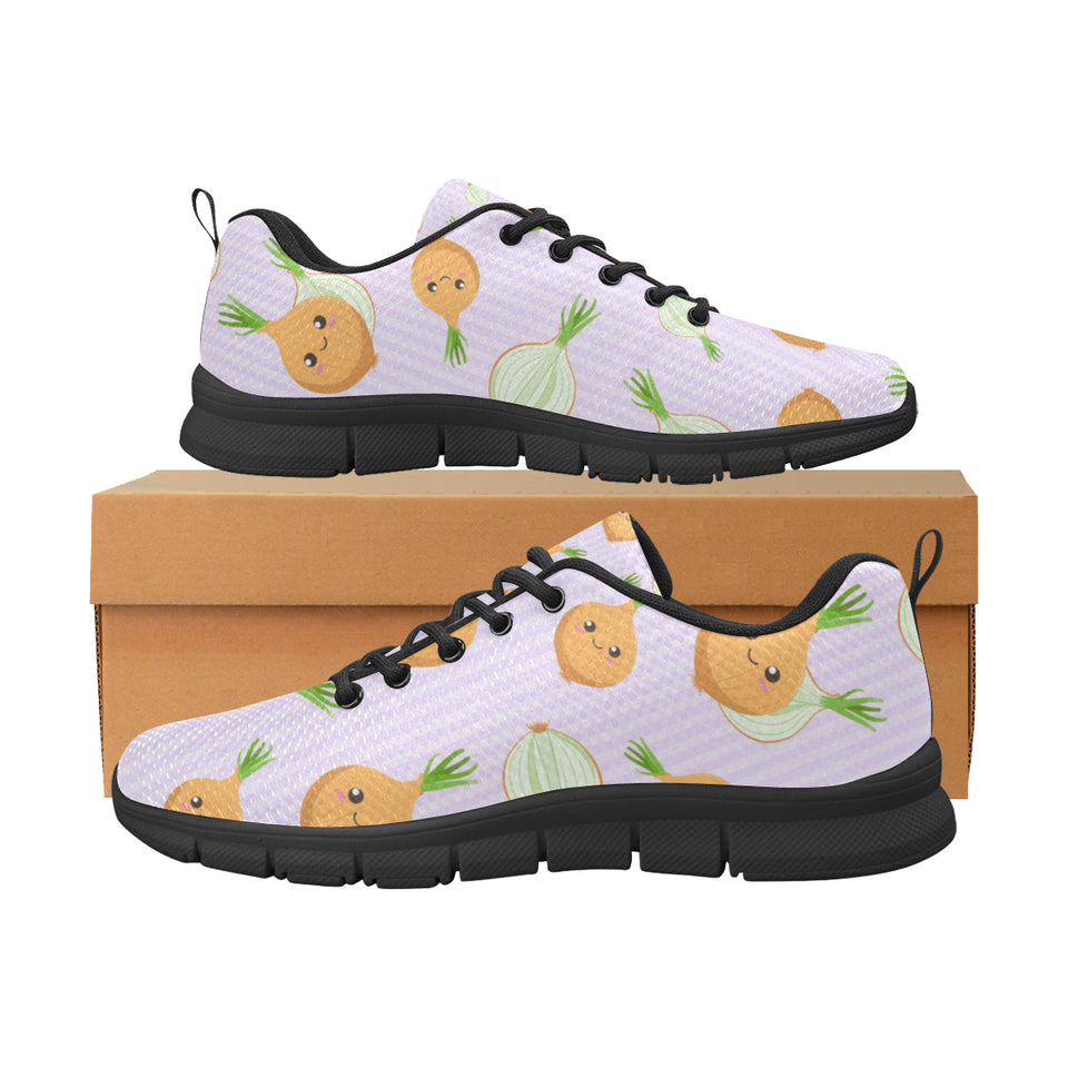 cute onions smiling faces purple background Men's Sneaker Shoes