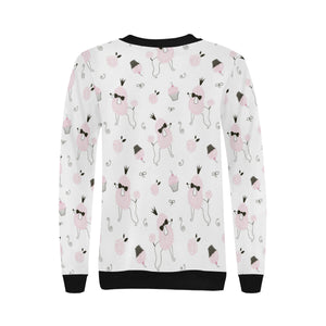 Poodle dog rose cake pattern Women's Crew Neck Sweatshirt