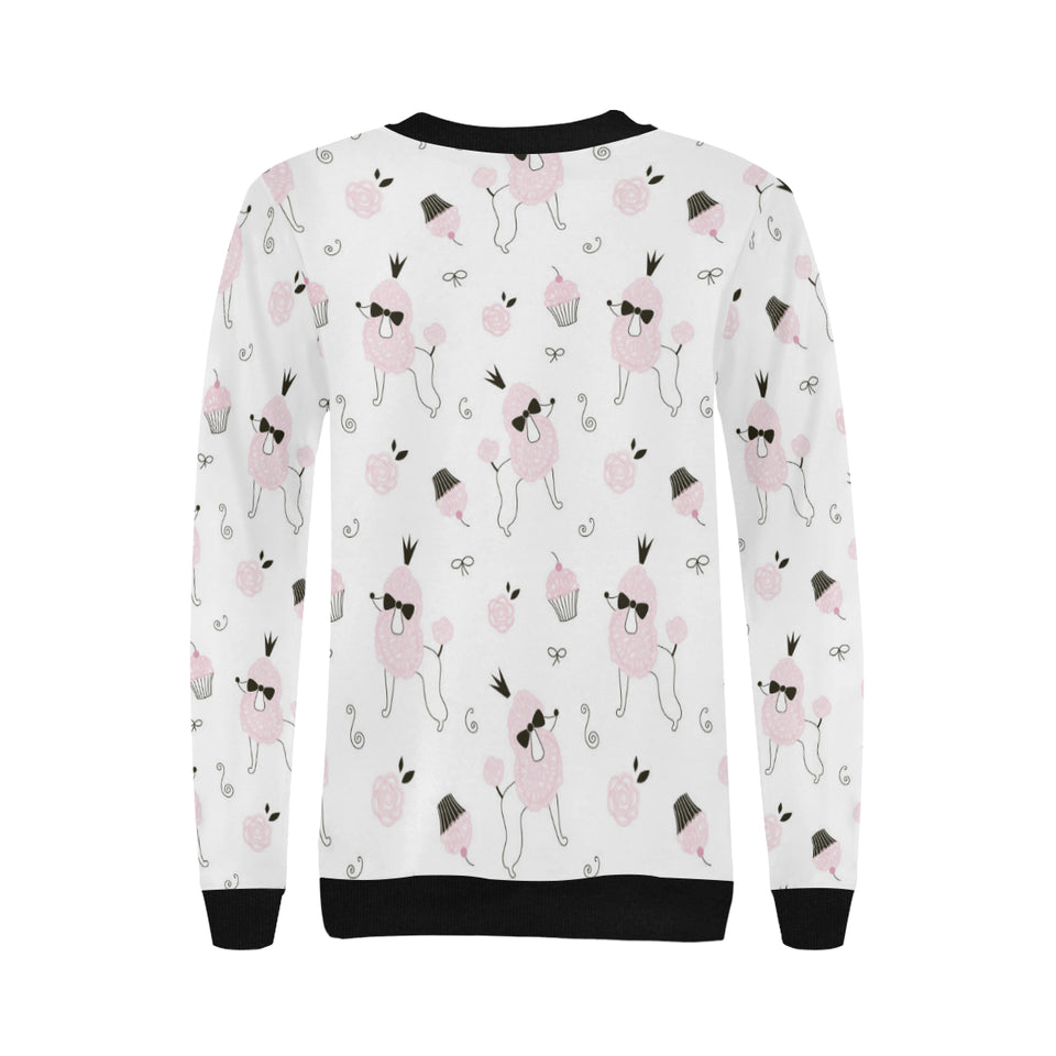 Poodle dog rose cake pattern Women's Crew Neck Sweatshirt