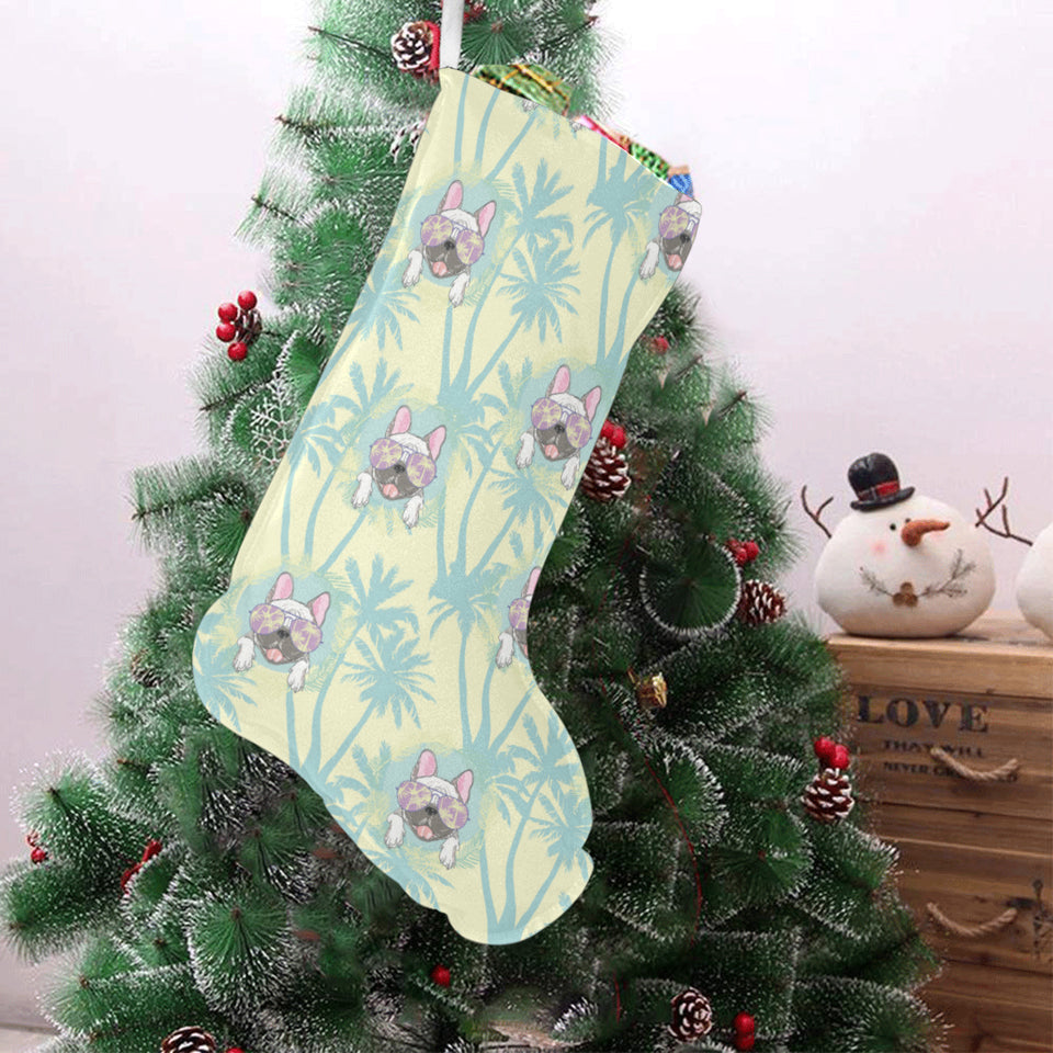 French bulldog hawaii blackground Christmas Stocking