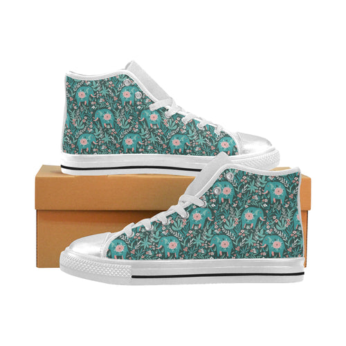 Elephants jungle pattern Women's High Top Canvas Shoes White