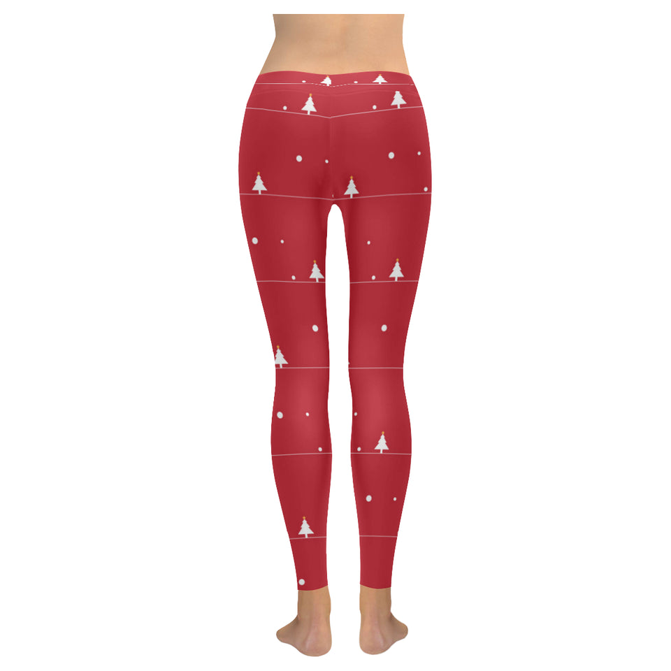 Christmas tree star snow red background Women's Legging Fulfilled In US