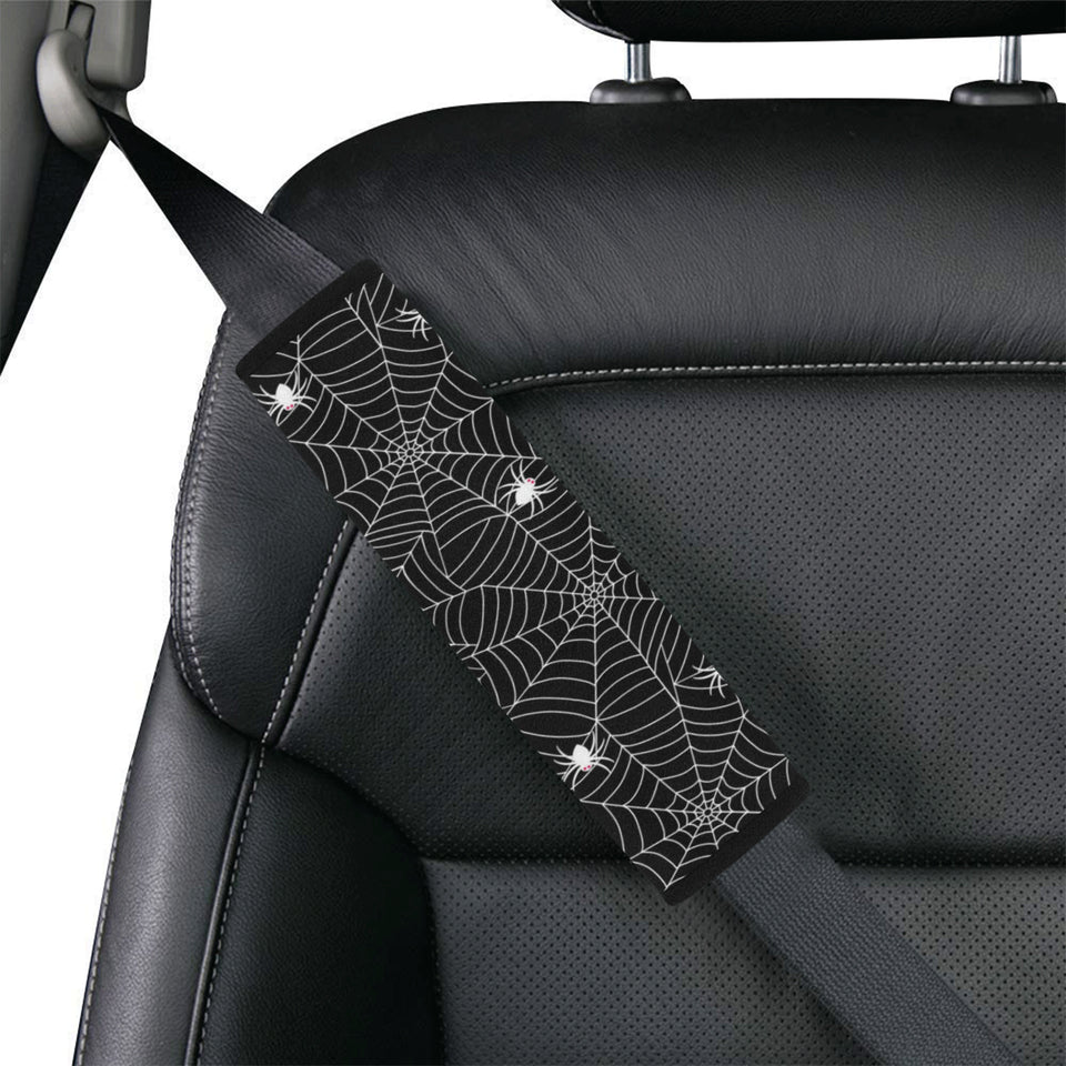 Spider web design pattern Black background white c Car Seat Belt Cover