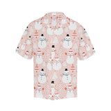 Cute snowman christmas tree snowpink background Men's All Over Print Hawaiian Shirt