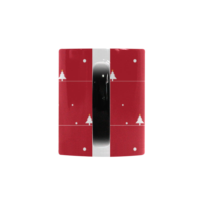 Christmas tree star snow red background Morphing Mug Heat Changing Mug