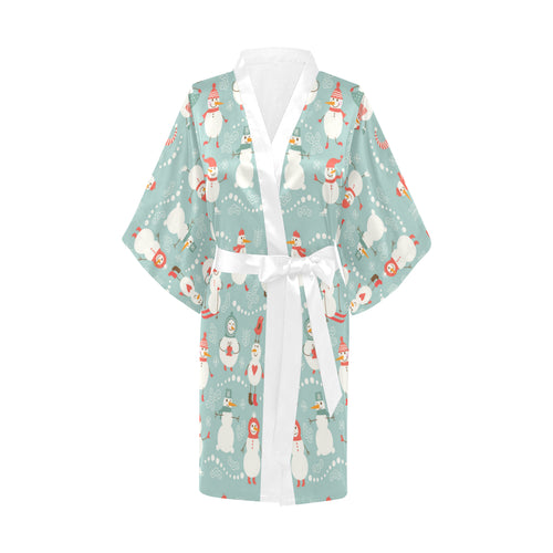 Cute snowman pattern Women's Short Kimono Robe