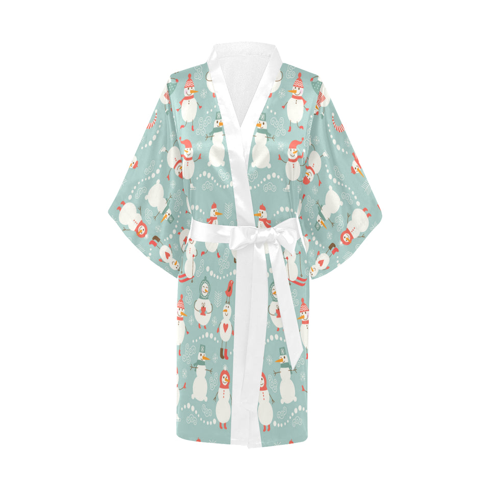 Cute snowman pattern Women's Short Kimono Robe