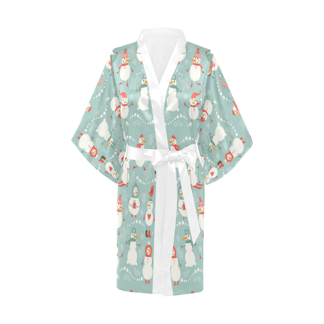 Cute snowman pattern Women's Short Kimono Robe