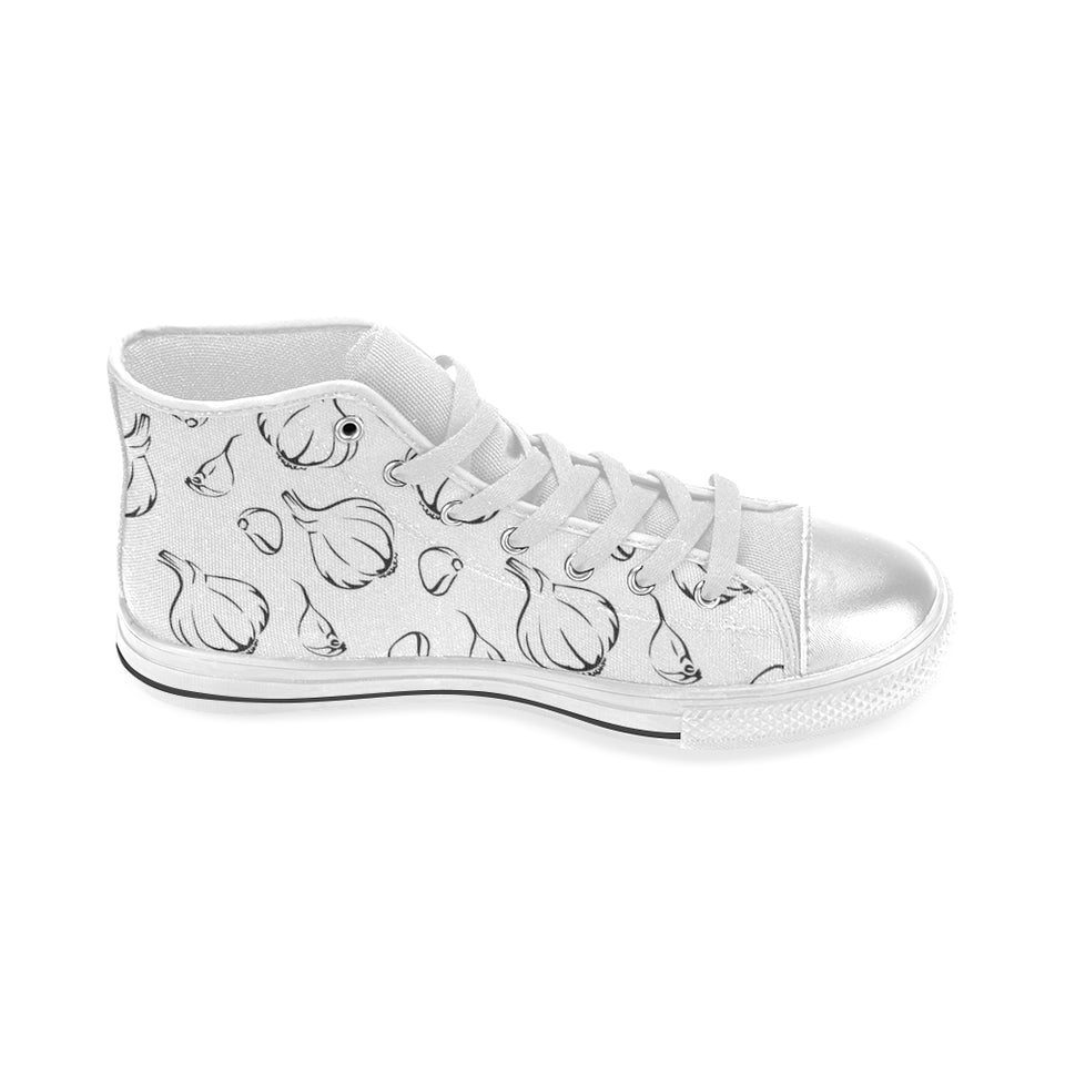 Garlic pattern black white Women's High Top Canvas Shoes White