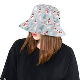 Snowman christmas  tree snow gray background Unisex Bucket Hat