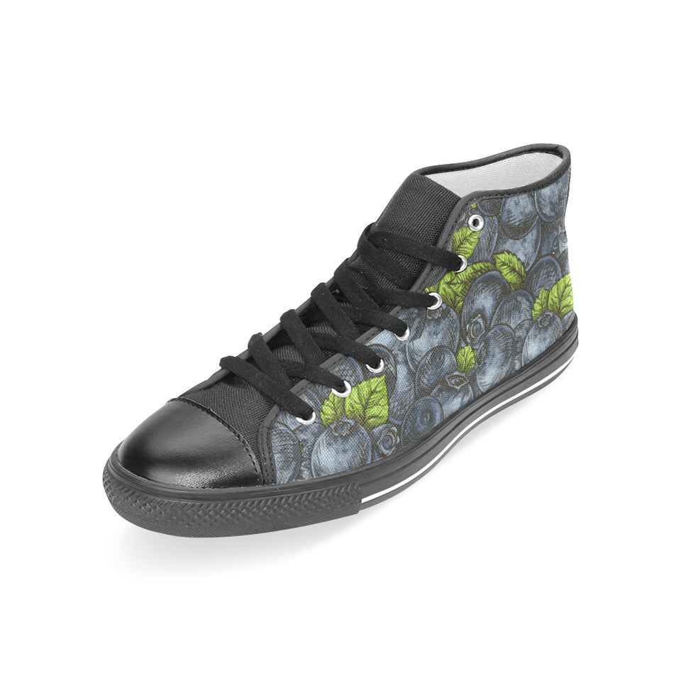 blueberry pattern Women's High Top Canvas Canvas Shoes Black