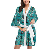 Anchor nautical green background Women's Short Kimono Robe