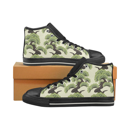 Bonsai pattern Men's High Top Canvas Shoes Black