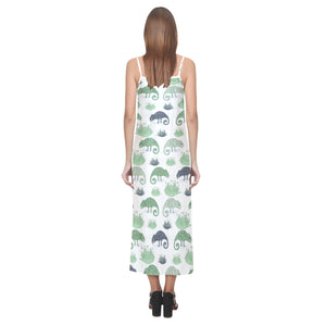 Chameleon lizard succulent plant pattern V-Neck Open Fork Long Dress