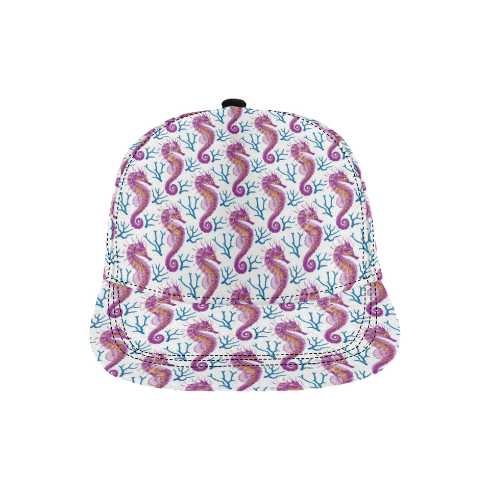 Purple seahorse blue coral pattern All Over Print Snapback Cap