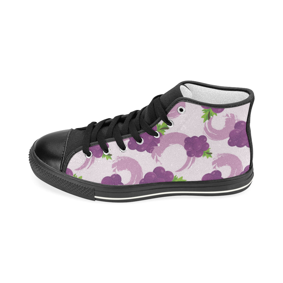 Cute Grape pattern Women's High Top Canvas Shoes Black