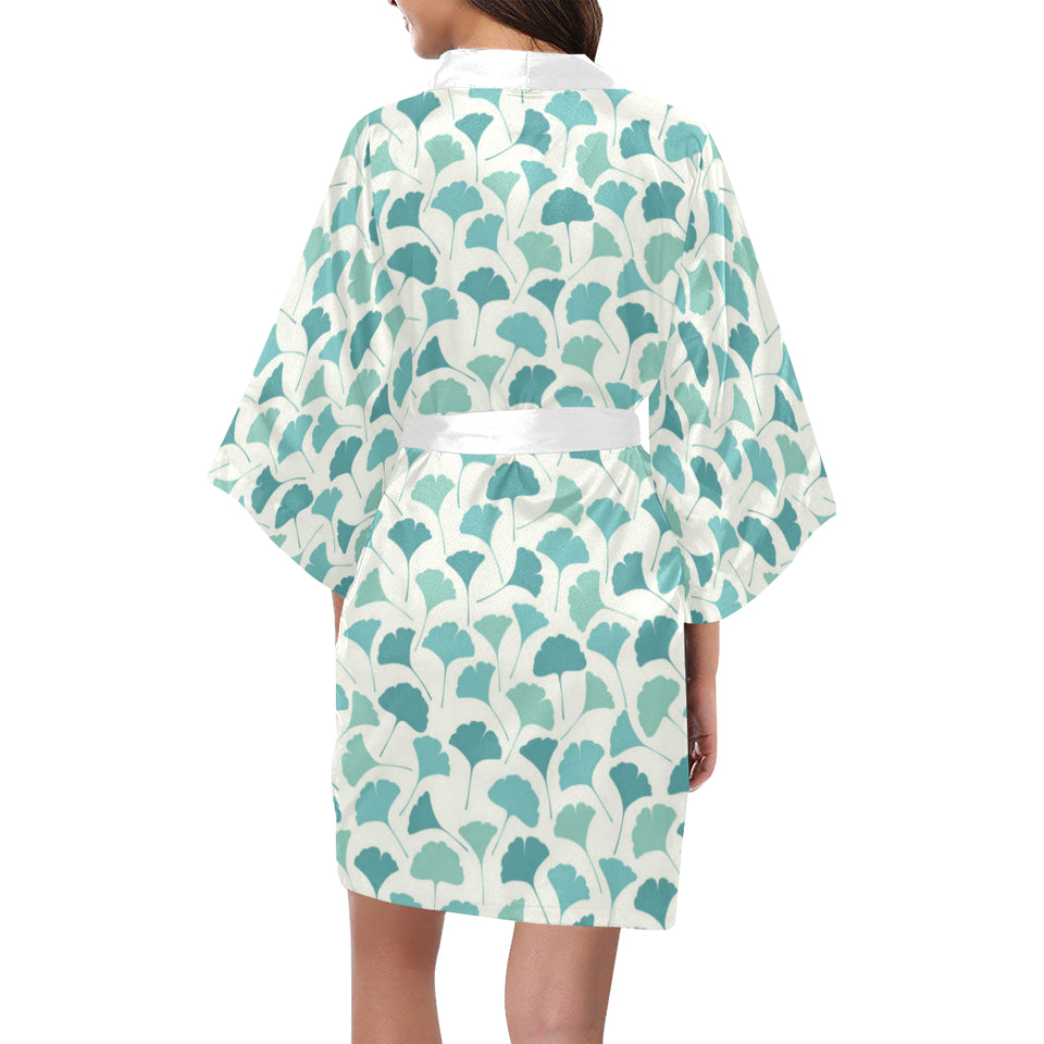 Green ginkgo leaves pattern Women's Short Kimono Robe