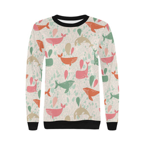 Cute whale pattern Women's Crew Neck Sweatshirt