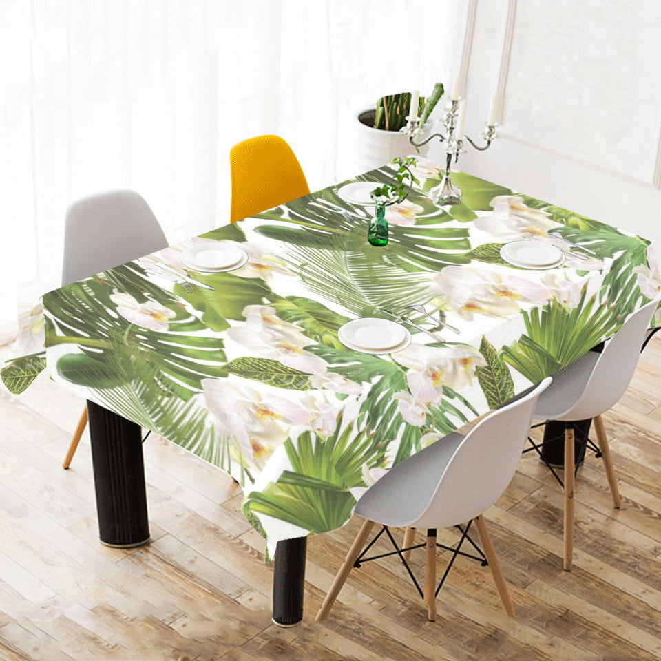 White orchid flower tropical leaves pattern Tablecloth