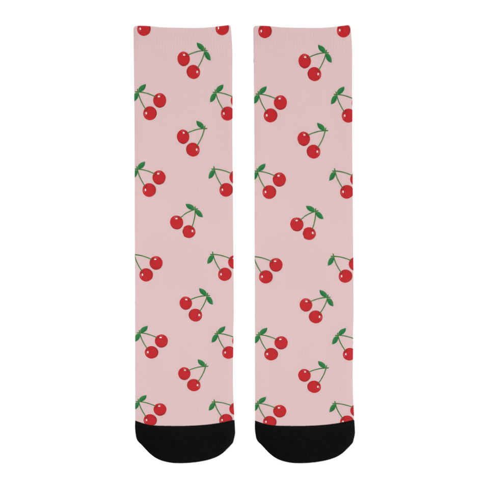 cherry pattern pink background Crew Socks