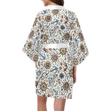 Cute nautical steering wheel anchor pattern Women's Short Kimono Robe