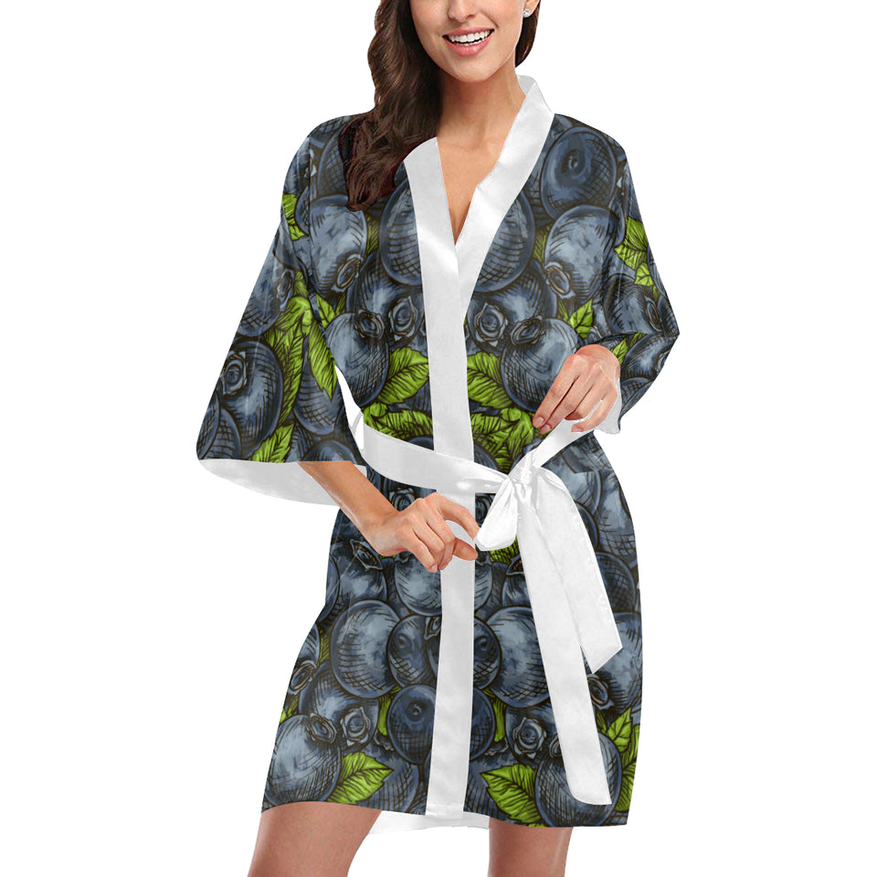 blueberry pattern Women's Short Kimono Robe